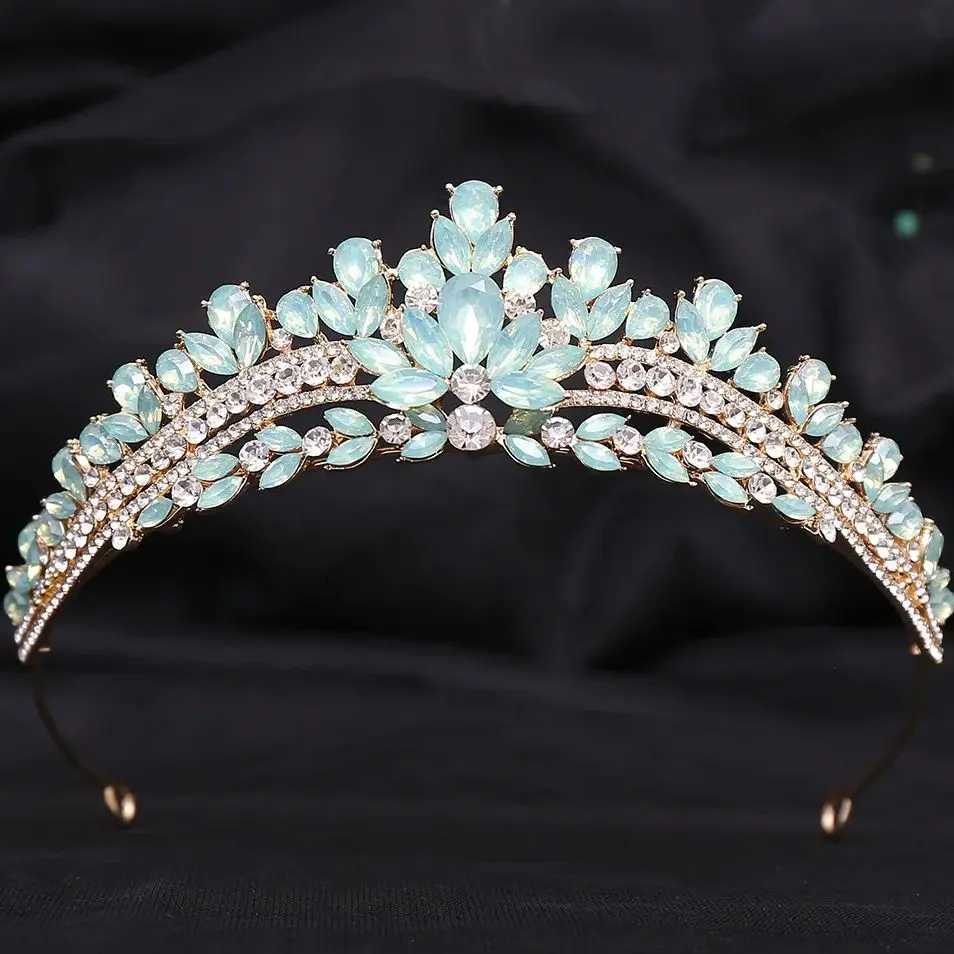 DIEZI Korean Green Blue Opal Crystal Princess Crown For Women Wedding Luxury Queen Princess Bridal Party Tiaras Hair AccessoriesX240913
