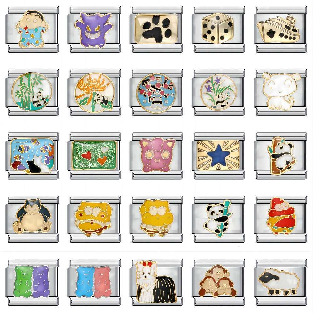 Small Animal Cartoon Titanium Gold Plated Enamel DIY Bead Italian Charm Bracelet Links Stainless Steel Fit 9Mm Jewelry Making Gifts