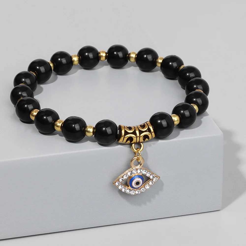 Womens High Quality Bead Bracelet Natural Stone Gold Bead Bracelet Evil Eye Pendant Bracelet Womens Healing Yoga Jewelry W240913