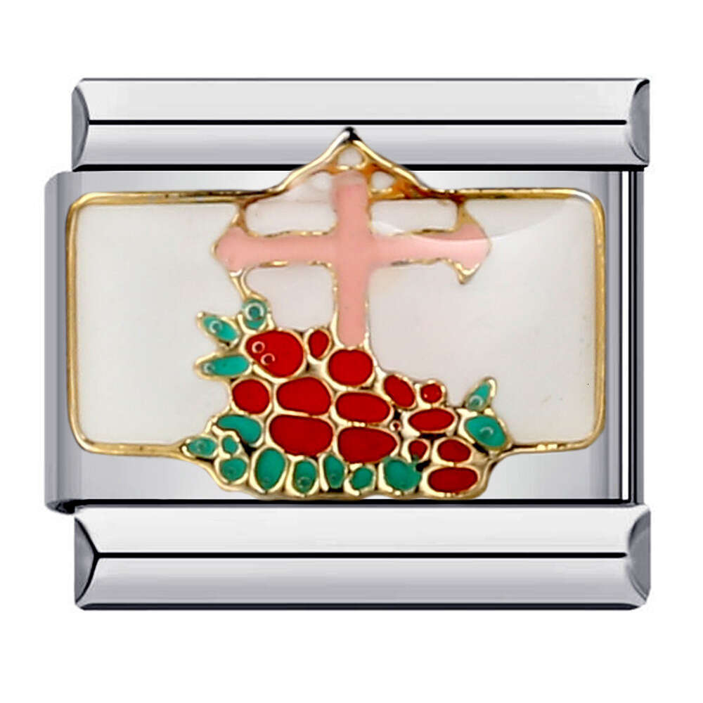 Religious Beliefs Titanium Steel Welding Drip Oil DIY Module Italian Charm Bracelet Italian Charm Links Stainless Steel Fit 9mm Bracelet Making DIY Je