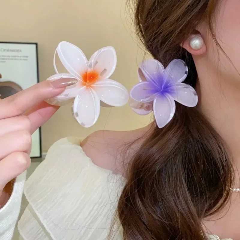 8CM BOHO Gradient Large Flower Acrylic Hair Clip For Women Sweet Hair Claws Crab Clamp Barrettes Hawaiian Headwear AccessoriesX2409
