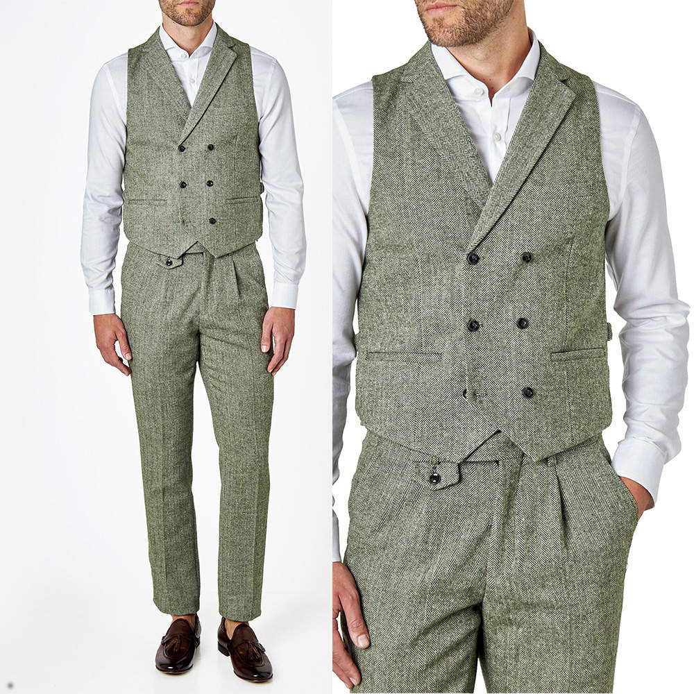 Modern Men's Vests Harringbone Formal Suit Vest for Men 2 Pieces set Handkerchief Cufflinks Wedding Party Formal Groomsman Waistcoat(Vest+Pants)
