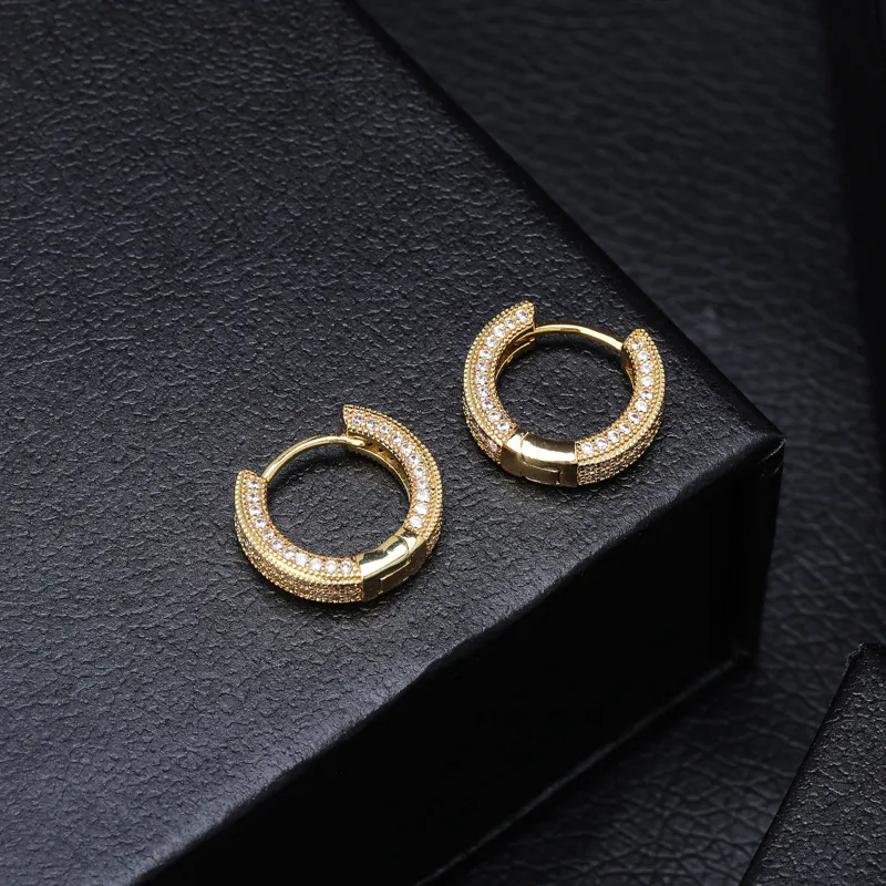Designer Gold Plated Copper Zircon Earrings for Men Women Hip Hop Iced Out Stud Earings Bling Dia Earring Jewelry