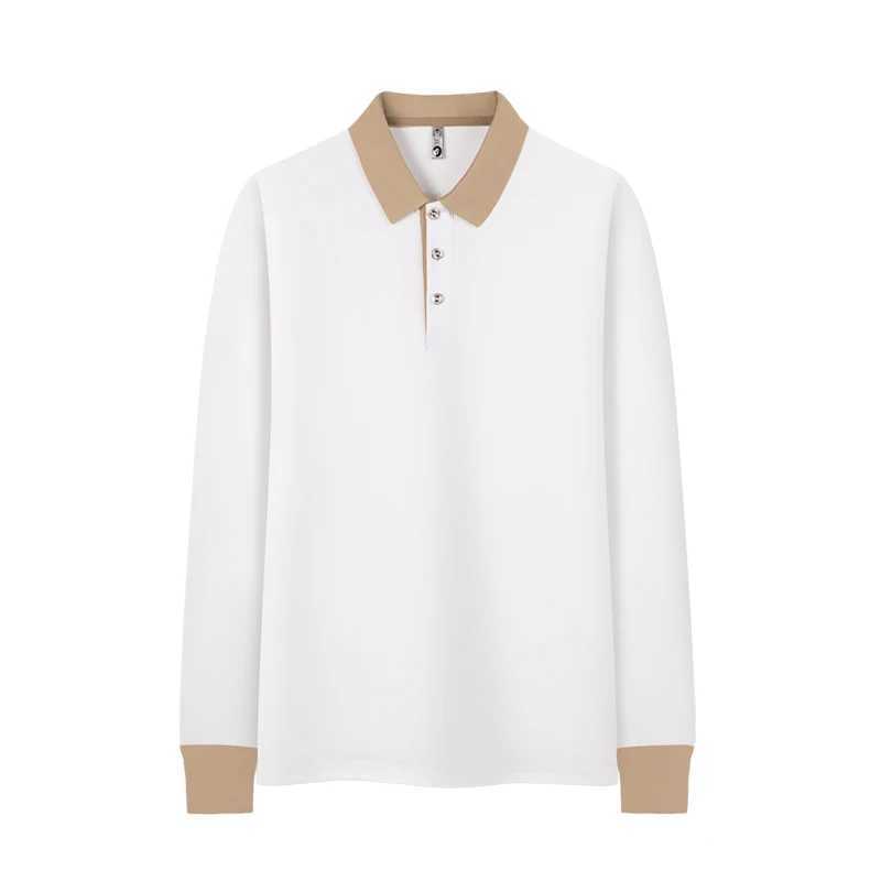 New mens solid polo shirt with lapel and long sleeved polo shirt with zipper collar fashionable spring and autumn thin shirt casual loose top W240913