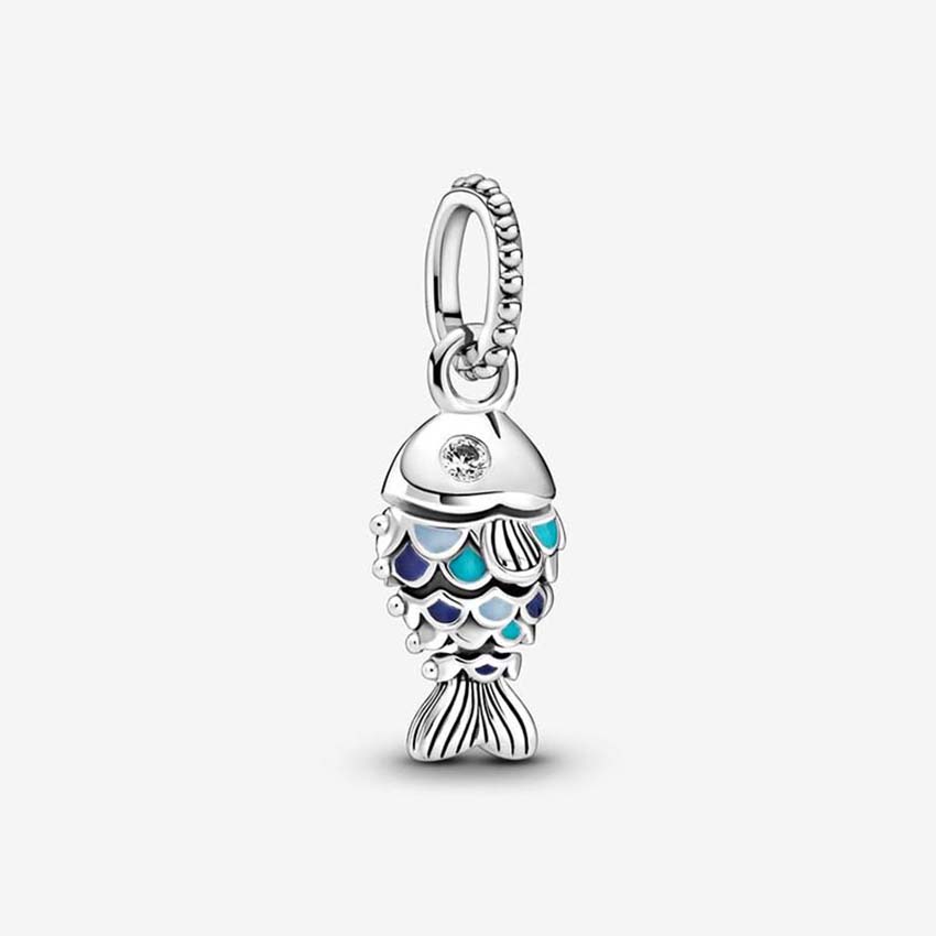Blue Scaled Fish Dangle Charm 925 Sterling Silver Logo Charms Set Bracelet Bangle DIY Making Components Necklace Pendant charm with Luxurious Retail Box Wholesale