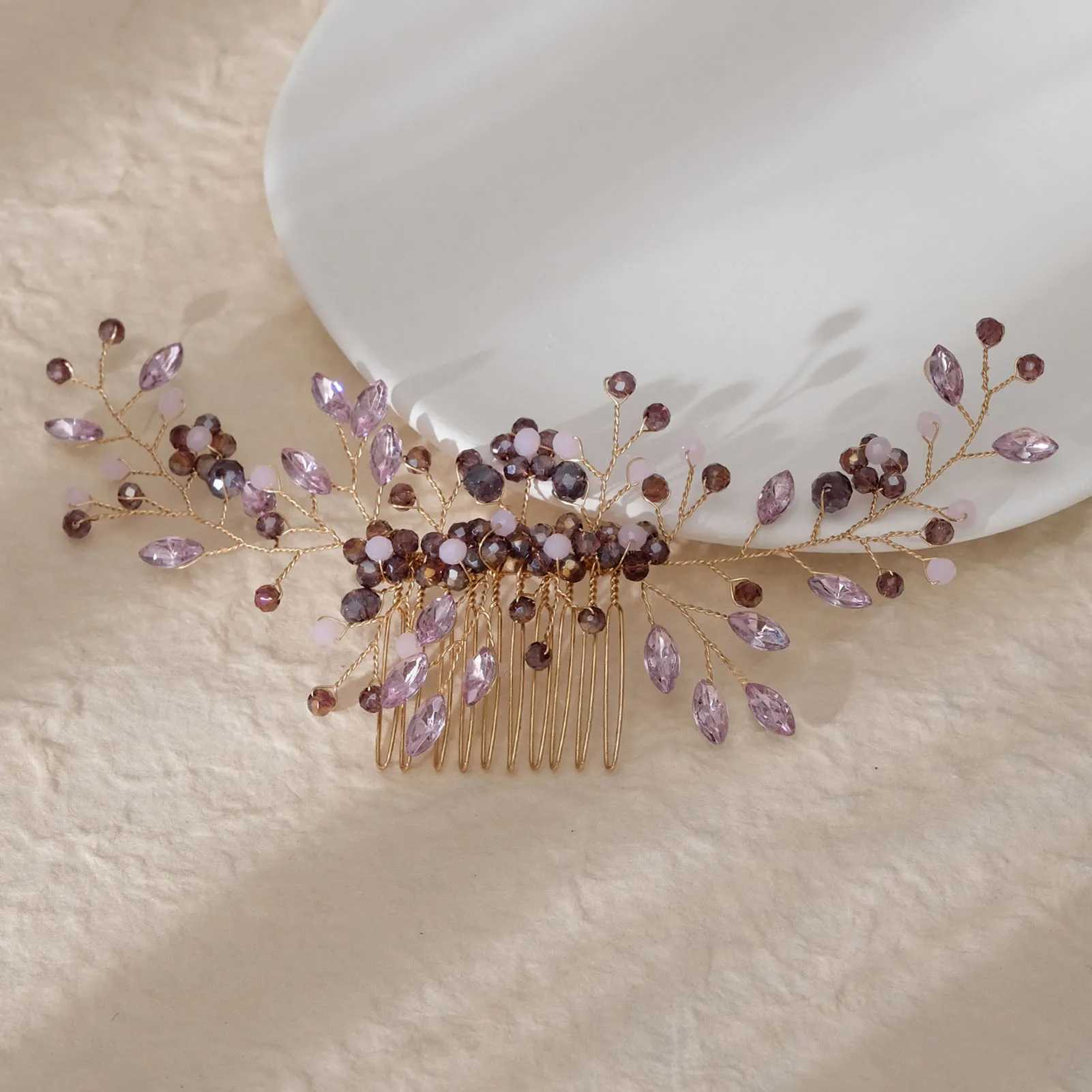 Purple Crystal Beaded Hair Combs for Bride Wedding Hair Jewelry Flower Hairpins Clips Headbands Women Party Hair AccessoriesX240913