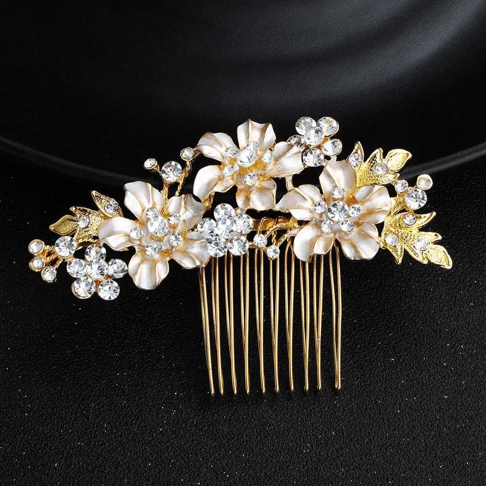 Fashionable Alloy Flower Bride Hair Comb Classic Wedding Dress Hair Headgear Rhinestone Enamel Hair Accessori for Bridal JewelryX240913