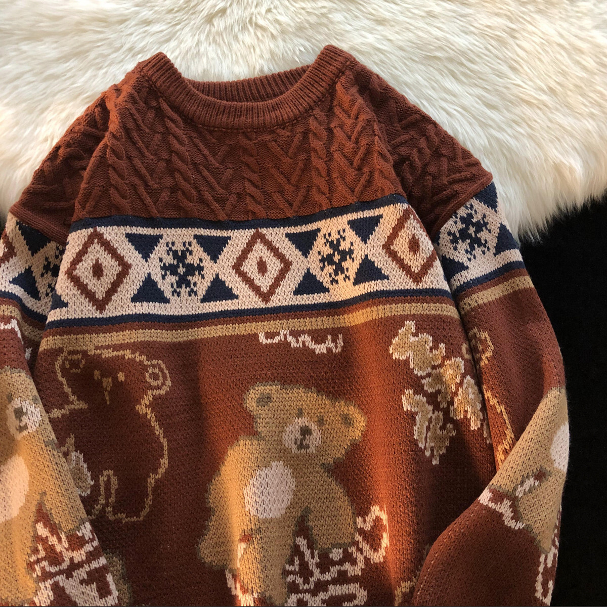 Men Sweaters Hong Kong style China-Chic sweater lovers fall and winter loose Korean style outer wear soft waxy thick coat Mens crew neck sweater