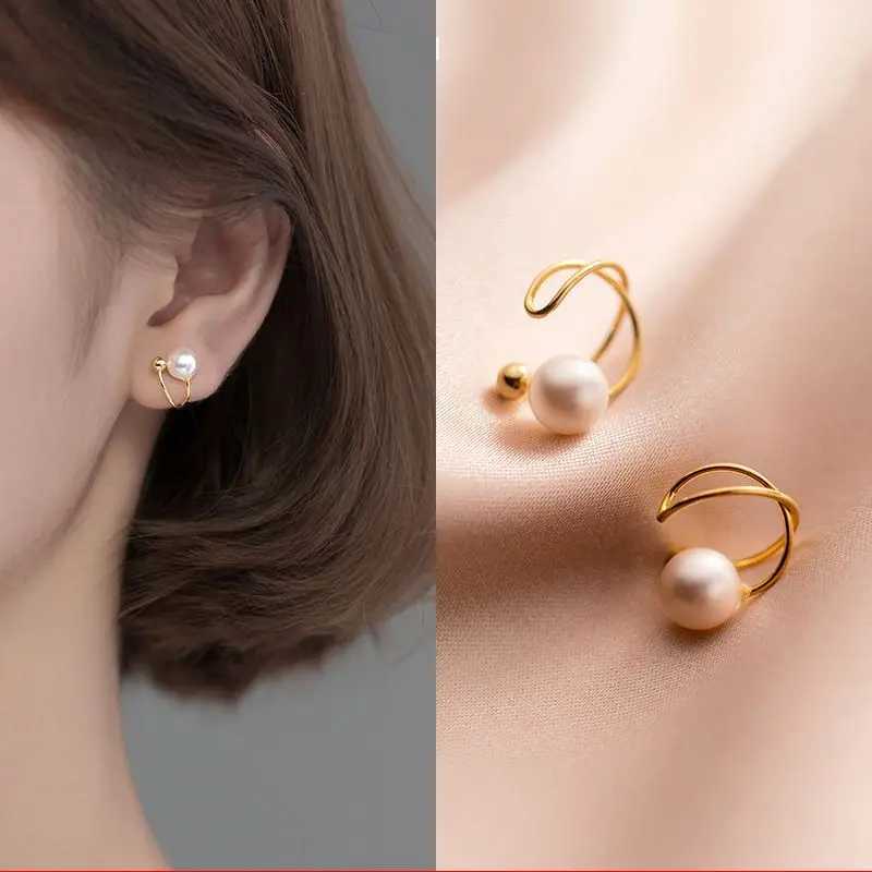 Hollow Cross Clip Earrings for Women Imitation Pearl Ball Ear Cuff without Piercings Tiny Gold Color Ear Clips On orecchiniX240913
