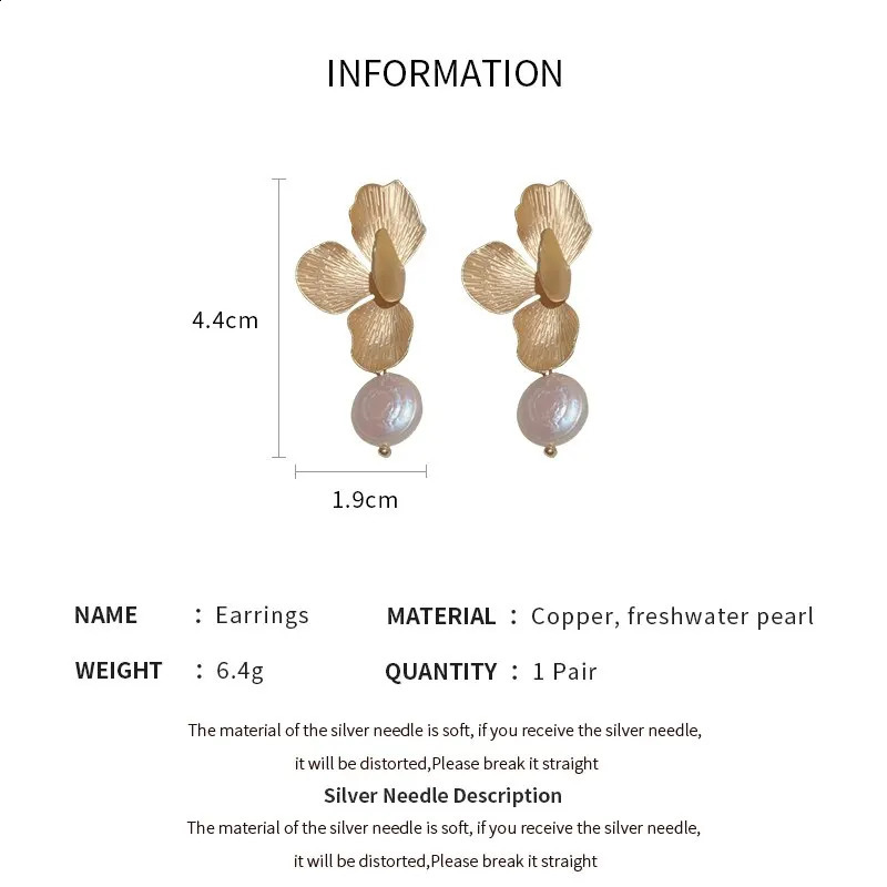 Elegant Natural Freshwater Pearls Earrings For Women Vintage Golden Petals Flower Drop Earring Jewelry Party Wedding 240906