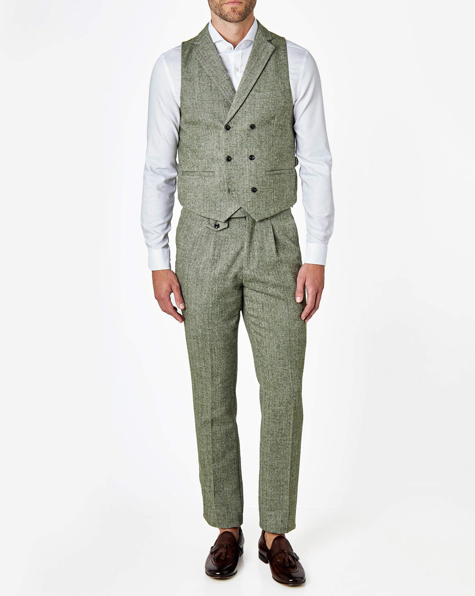 Modern Men's Vests Harringbone Formal Suit Vest for Men 2 Pieces set Handkerchief Cufflinks Wedding Party Formal Groomsman Waistcoat(Vest+Pants)