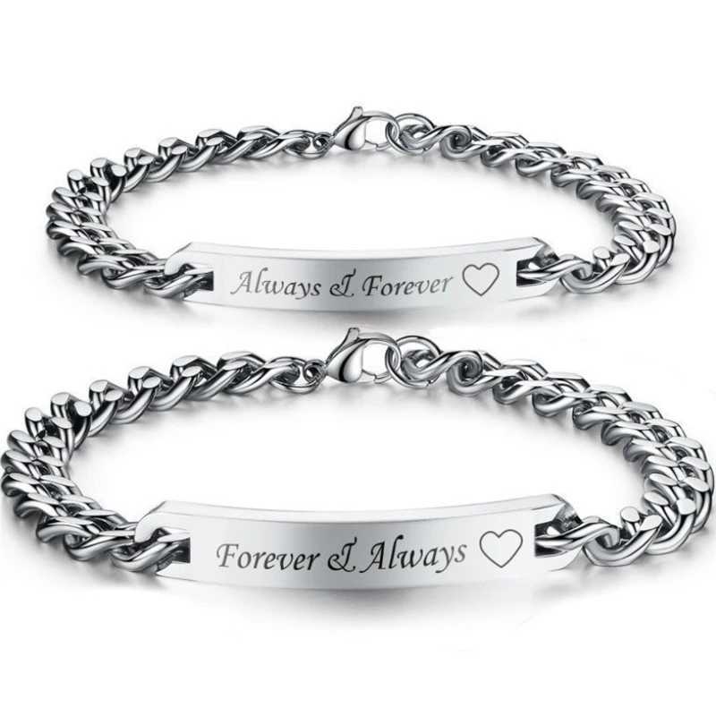 Couples Bracelet Engraved Always Forever Stainless Steel Lovers Bangles Valentines Day Gift for Wife Husband Boyfriend GFX240913