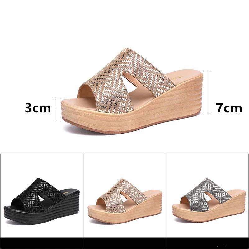 BEYARNESmall Big Size32-43Fashion Gold Cutout Platform Slippers Wedding Shoes Summer High Heels Wedges Slides Women forOffice