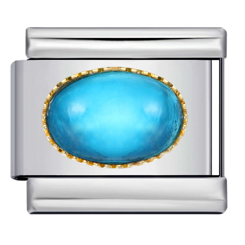 New Gold And Sier Bottom Micro Inlaid Oval Colored Stone charm DIY Welding Bracelet Italian Charm Links Stainless Steel Fit 9Mm Bracelet Jewelry DIY M