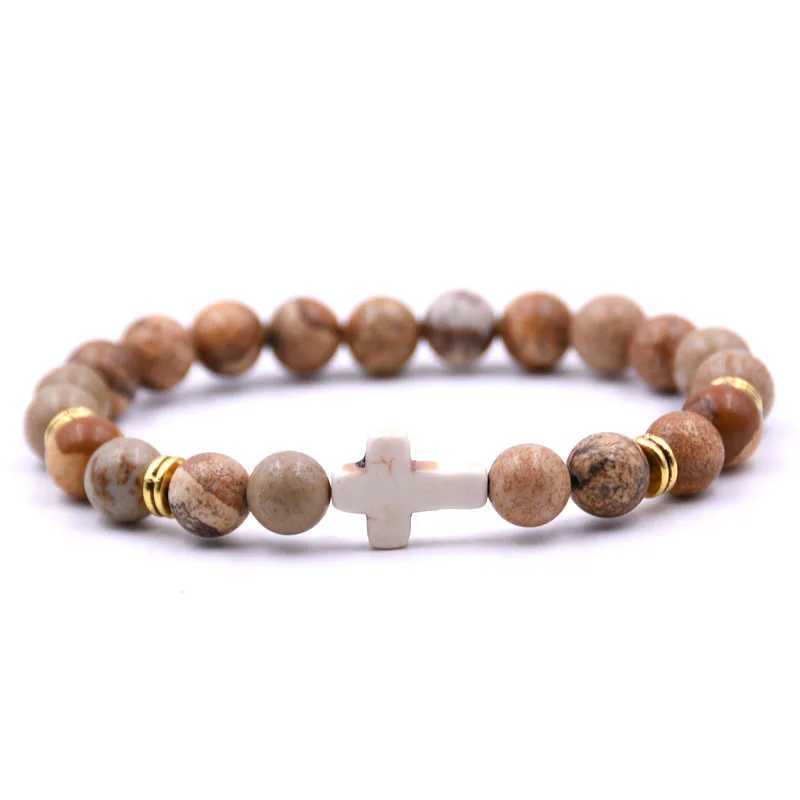 8mm bead natural stone bracelet suitable for women elastic yoga cross charm bracelet W240913
