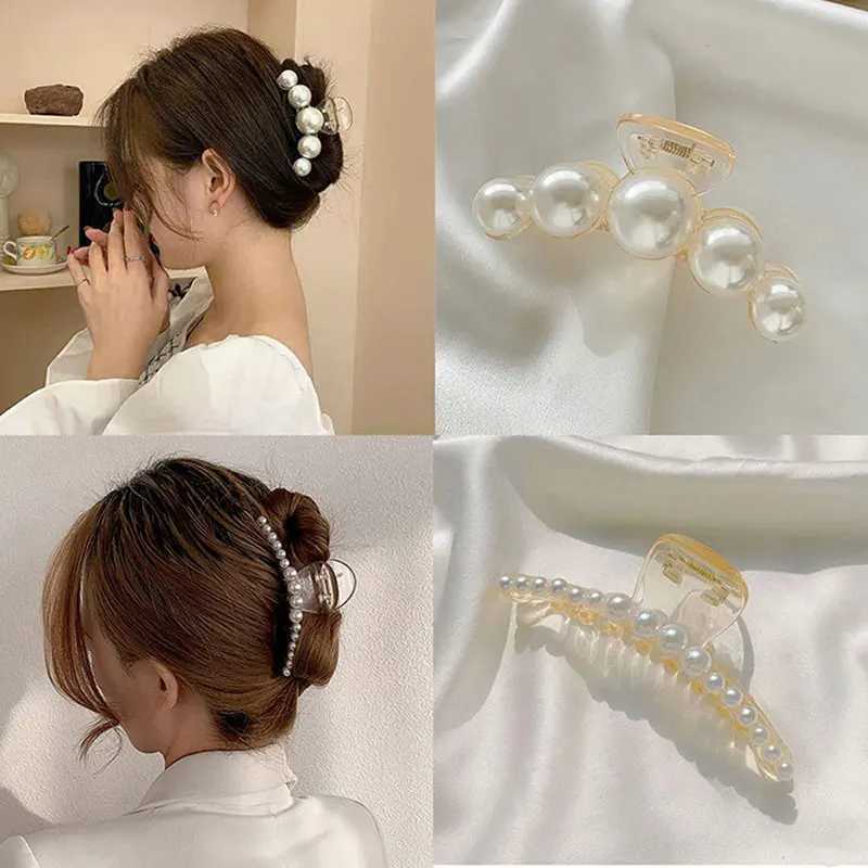 Large Pearl Hair Claw Clips For Women Gold Metal Geometric Clamps Barrette Simple Girls Hairpins Headwear Party Hair AccessoriesX240912