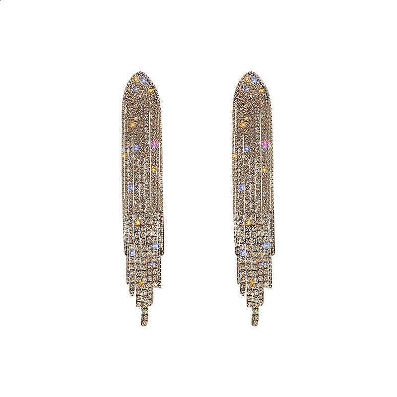 Classic Shiny Crystal Earrings Ladies Exaggerated Long Tassels Fashion Korean Jewelry 240906