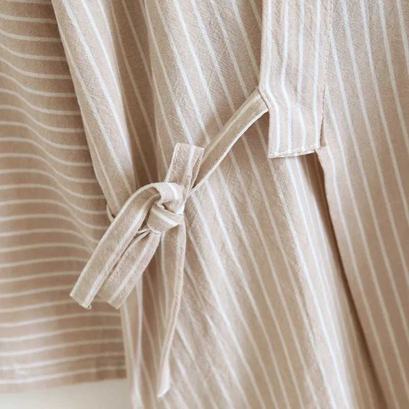 Striped Design Kimono Robes Set Pajamas for Mens Sleepwear Cotton Loose Oversized Long Pants Thin Sweat Steamed Home Clothes Y240913