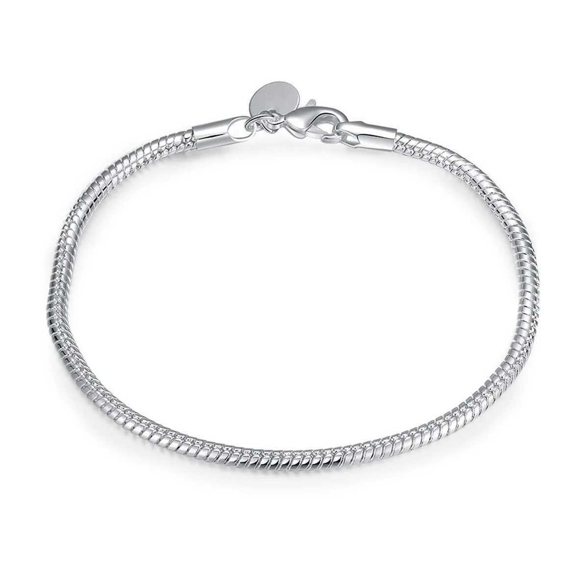 Fashionable 925 Sterling Silver Bracelet 3MM Snake Chain DIY Bracelet for Women Engagement Jewelry GiftX240913