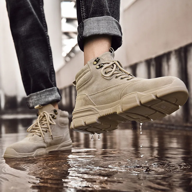 Retro Platform Boots Men Black High Top Warm shoes Boots Leather Breathable Comfortable Tooling Shoes Male Desert Boot
