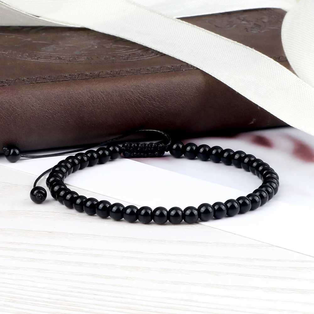 Handmade Bead Bracelet 4 6 8mm Natural Stone Shining Black Agate Bead Bracelet and Bracelet Adjustable Size Obsidian Watch Jewelry W240913