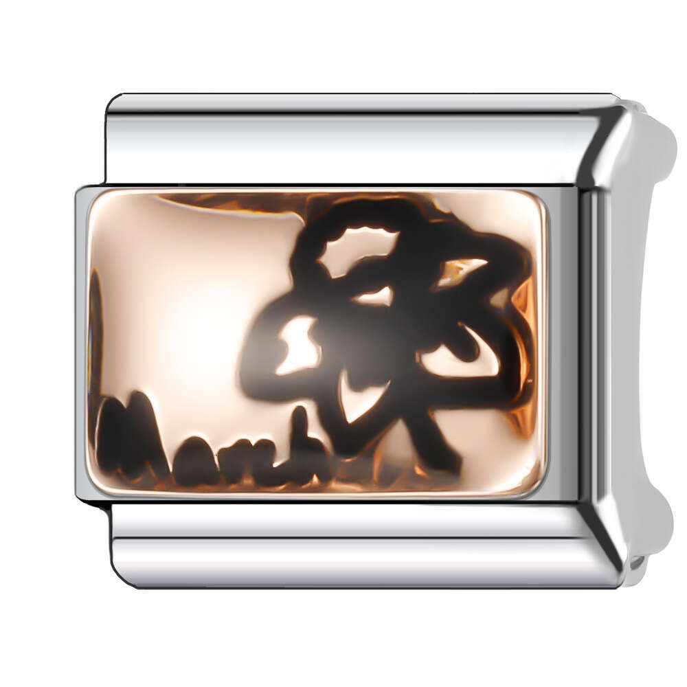 New Women's Gift rose gold flowers Bead Italian Charms Links Bangle Beads Fit 9mm Stainless Steel Bracelet Making DIY For Women Fashion Jewelry