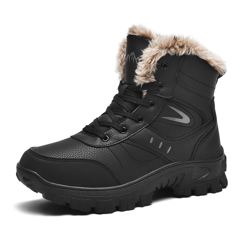 High top lace up plus size cotton shoes men in winter with plush insulation, snow for leisure, Northeast outdoor hiking boots
