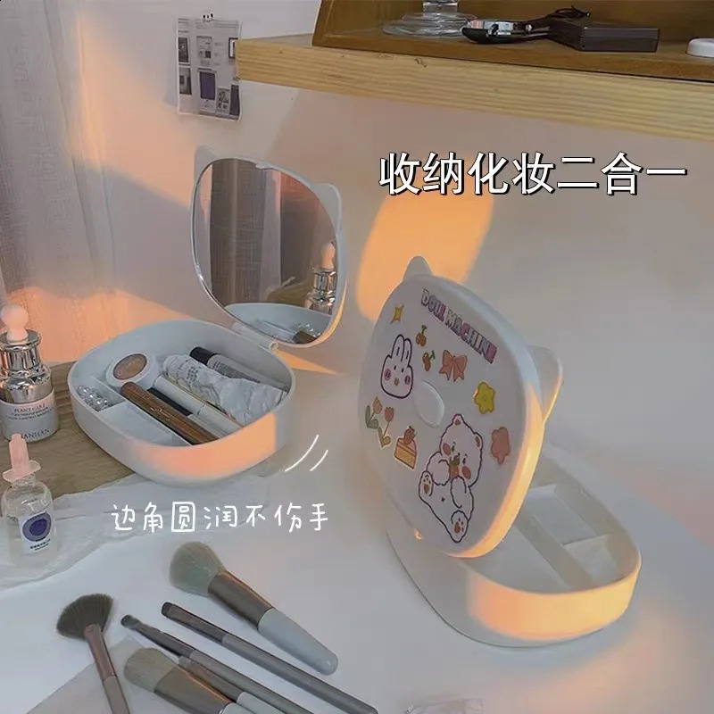 Makeup Organizer with Mirror Large Capacity Jewelry Rack Cosmetic Organizer Skincare Lipstick Cosmetic Storage Box Vanity Mirror 240905