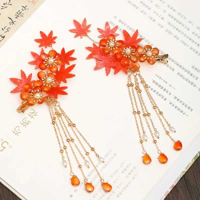 New Retro Autumn Maple Leaf Hairpins Clips Hair Sticks Forks Hair Combs Tassel Necklace Bride Noiva Wedding Hair JewelryX240913