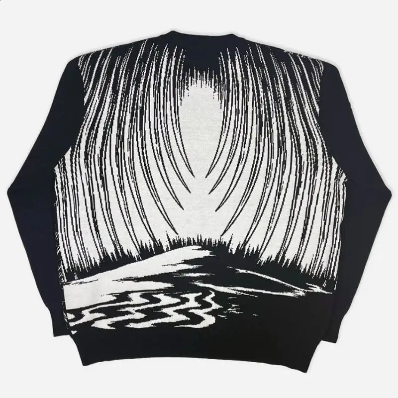 Mens womens streetwear black sweaters anime knitted sweaters Harajuku autumn winter casual loose cotton pull sweaters 240912