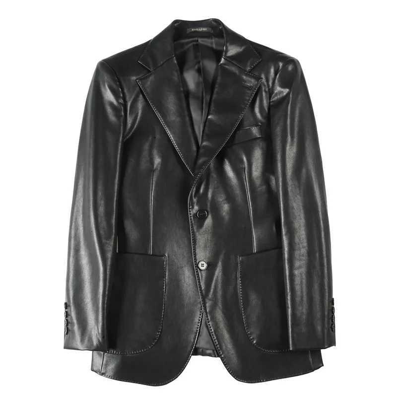 Brand Clothing Men Spring Blazers High Quality Casual Leather Jacket/Male Slim Fit Fashion Leather Suit Coat Plus Size S-3XLX240913