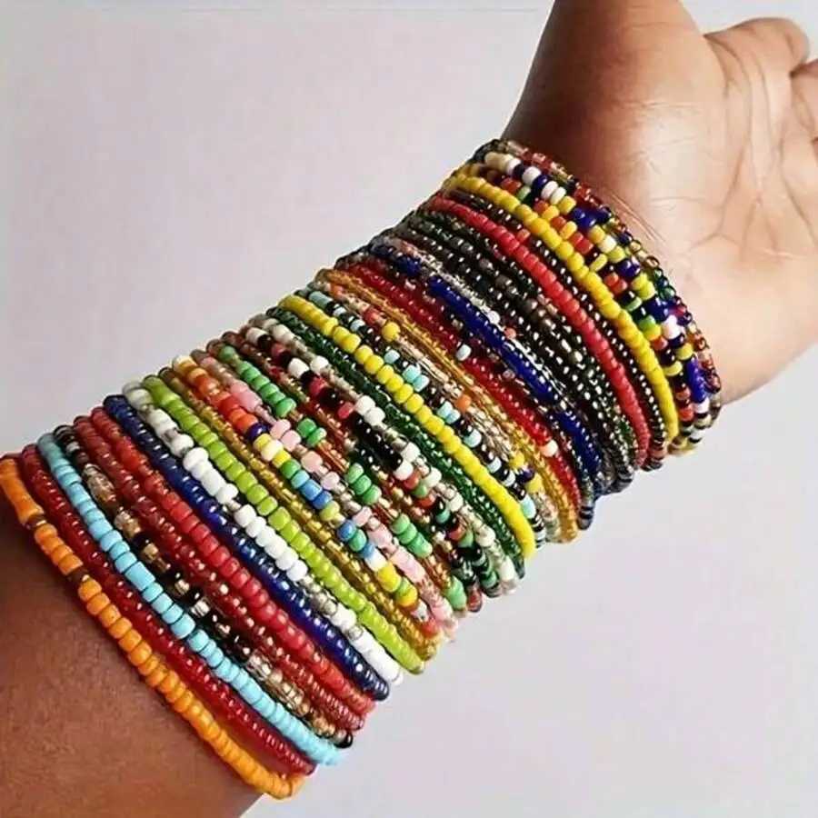 17 pieces/set random Bohemian vacation colored bead stacking bracelet handmade glass bead jewelry W240913