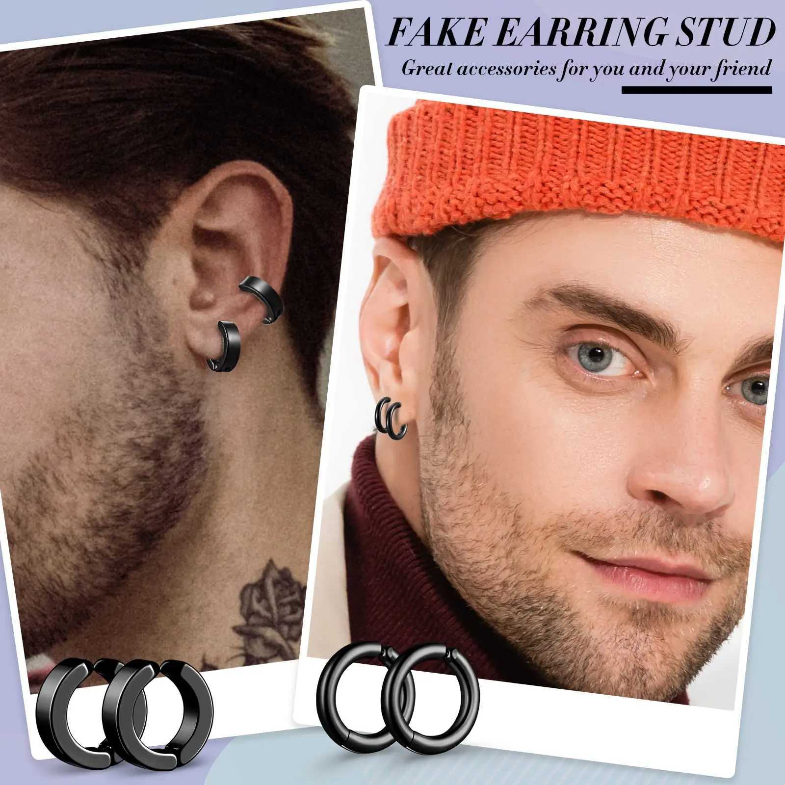 1 Pairs Ear Clip Earrings Set For Men Women Stainless Steel Non-Piercing Cross Dangle Hoop Unisex Clip On EarringsX240913