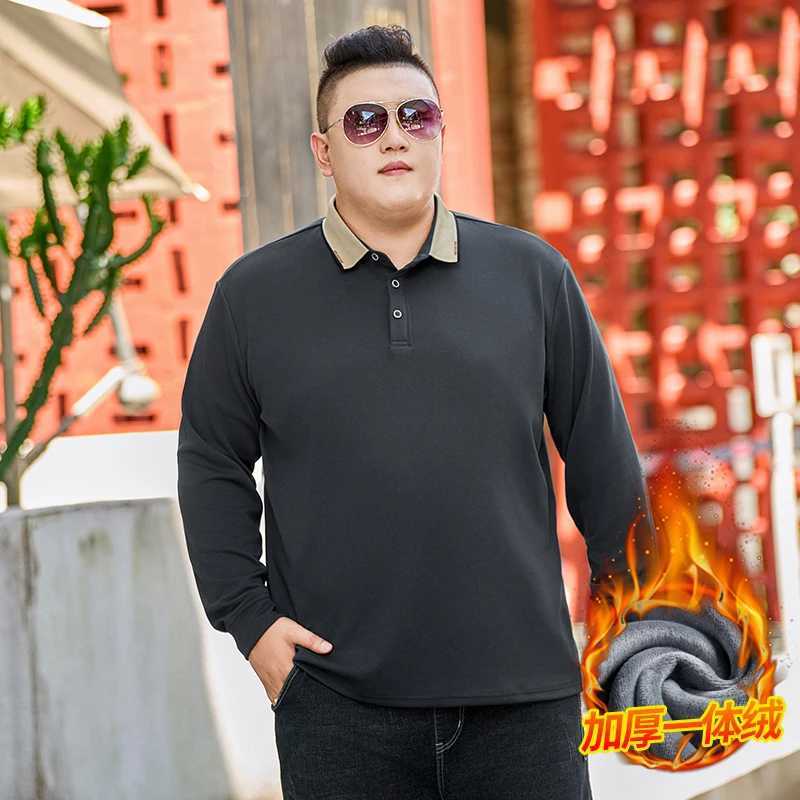 Long sleeved polo shirt mens plus size 9XL 8XL autumn new item 152cm large bra 7XL 6XL wool lining warm and loose basic top W240913