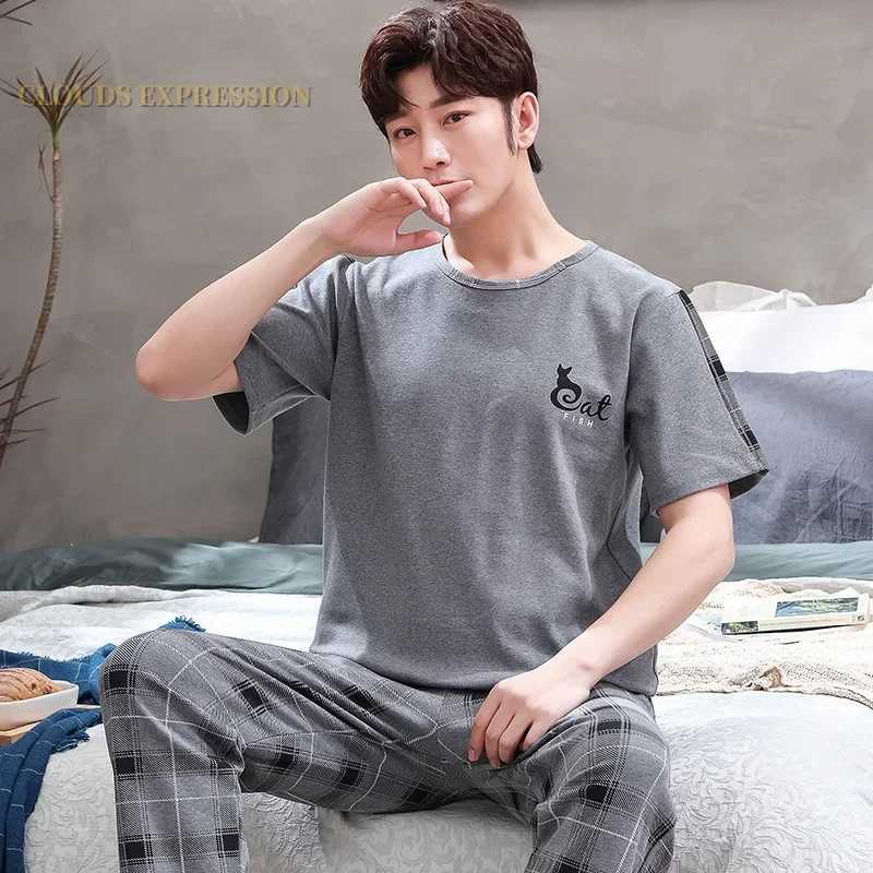 Summer Knitted Pj Short Sleeved Mens Pajamas Sets Male Pajama Set Letter Pajama For Men Sleepwear Suit Homewear Size XXXL1264 Y240913