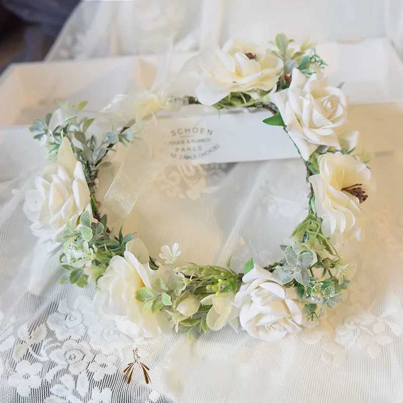 White Flower Wreath Wedding Garland Hairband Crown Tiara Floral Bride Seaside Hair Accessories Popular Hair Decoration OrnamentsX240913