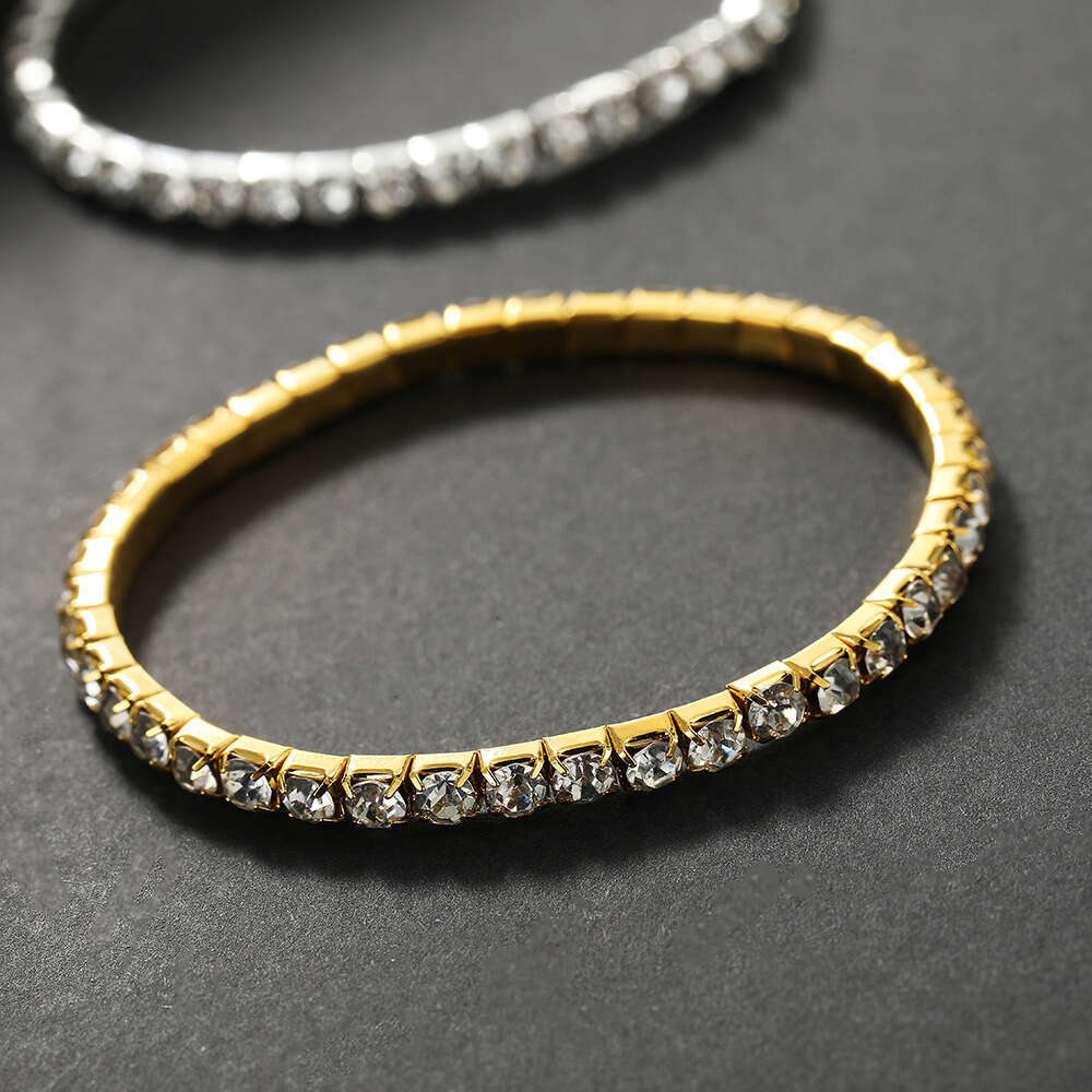 New single row square zircon inlaid bracelet for women fashionable and simple single row full diamond tennis chain wholesale Gold Plate Diamond design