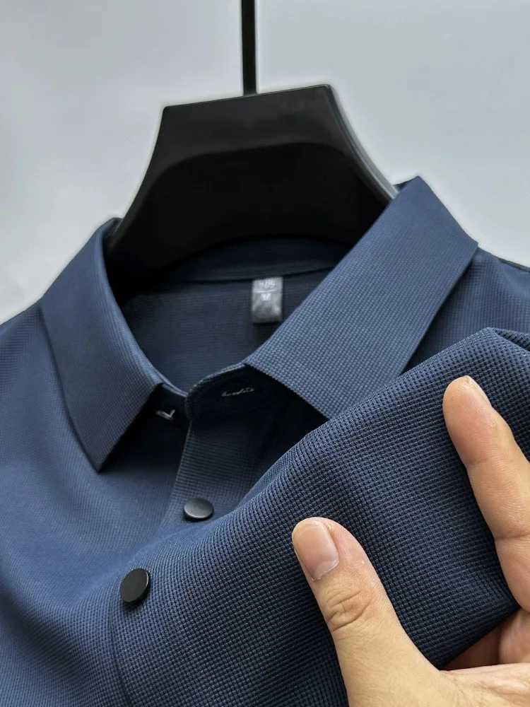 2024 Spring/Summer New Long Sleeve Polo Shirt Fashion Mens Business Casual Polo T-shirt Solid Color Anti Wrinkle Top W240913