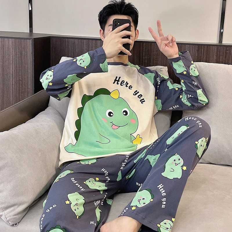 Cotton Pajamas Set For Men Korean Fashion Nightwear Pjs Plus Size 3XL Home Suit Male Pijamas Sleeping Tops Home Clothes Homme Y240913