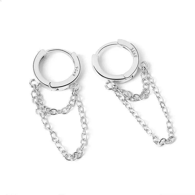 2023 Silver Color Double Layer Chain Tassel Hoop Earrings For Women Men INS Cold Style Drop Earring Fashion Jewelry 240906