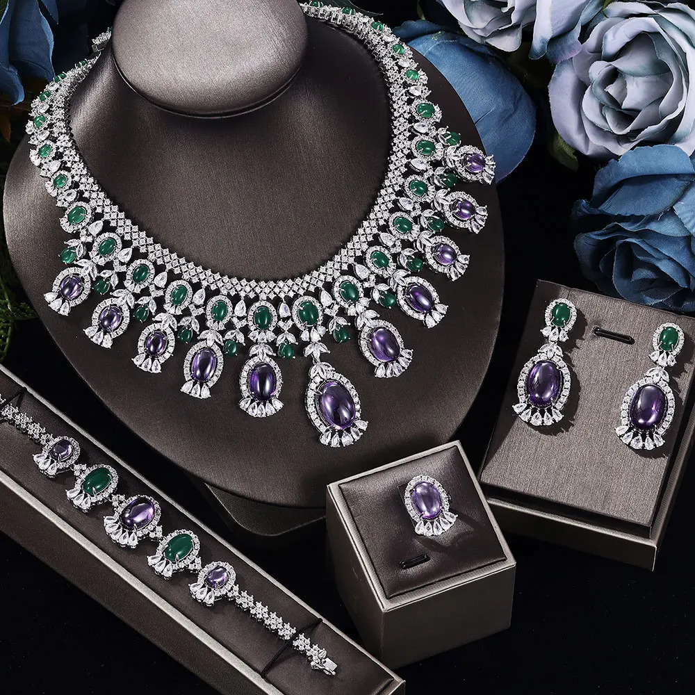 Fashion 4-piece bridal jewelry set cubic zirconia suitable for womens wedding accessories Dubai Saudi Arabia 240913