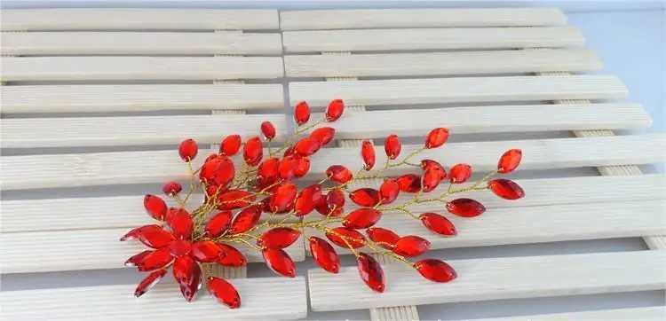 Big Leaf Bridal Head Jewelry Piece Flower Red Rhinestone Hair Vine Chinese Wedding Hair Accessories For Bridesmaid Head DressX240913