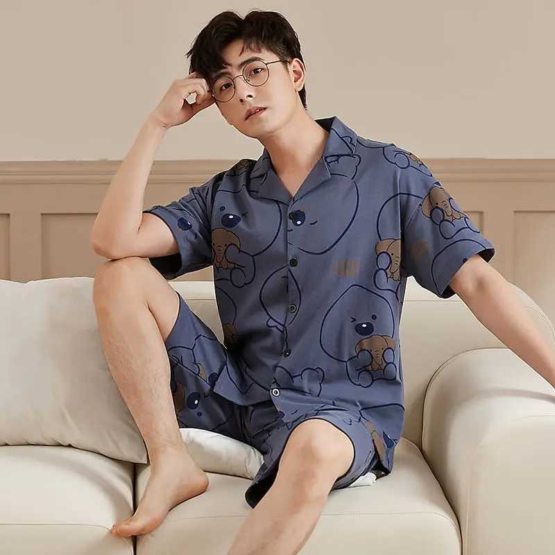 Men Cotton Nightwear Sleep Tops Short Sleeve Soft Loose Pajamas Loungewear Casual Homewear Summer Male Sleepwear New Y240913