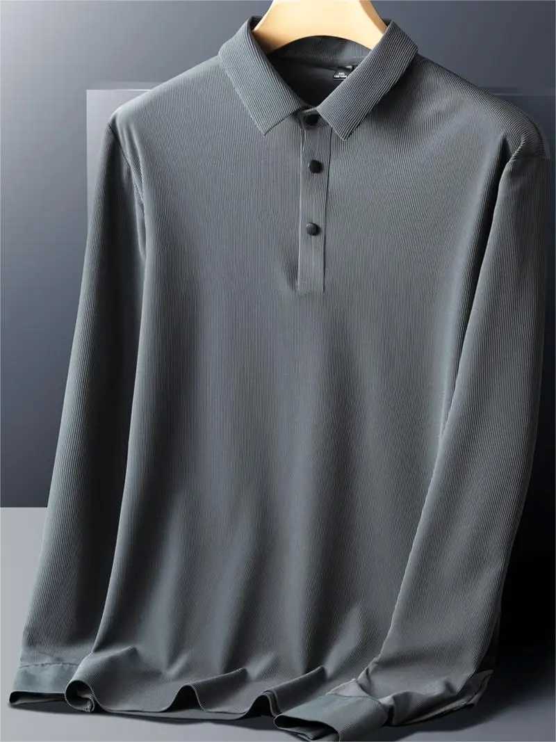 New large 8XL 7XL long sleeved polo shirt mens khaki red blue gray T-shirt breathable ice fast drying nylon polo mens golf T-shirt W240913