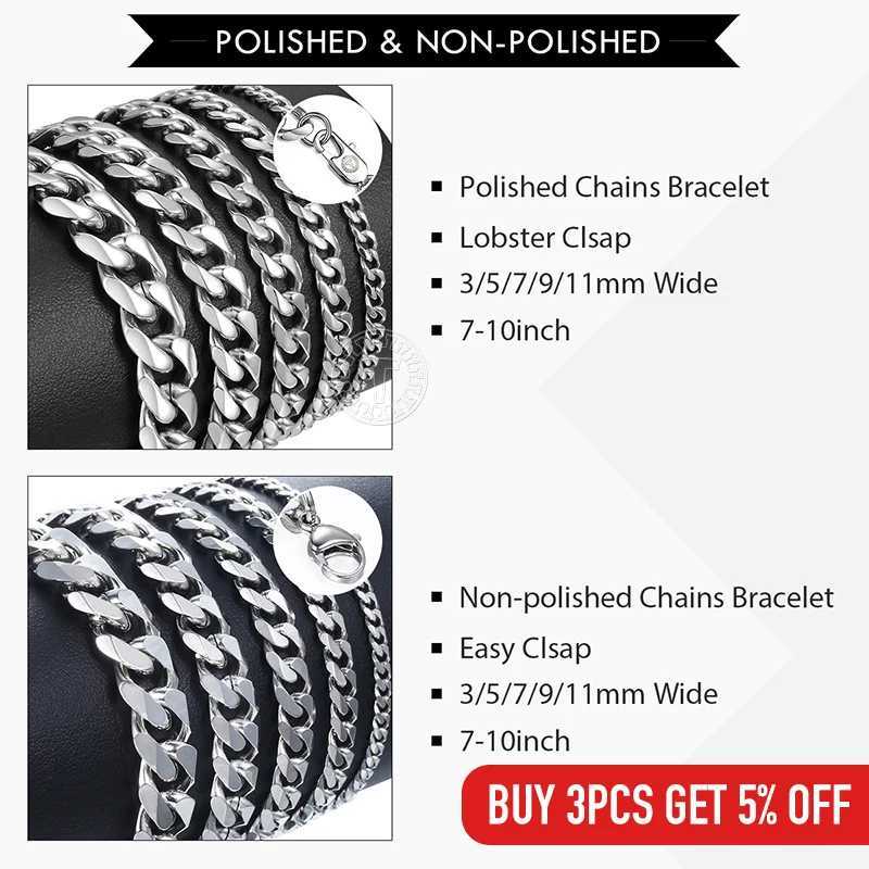 Davieslee Mens Bracelet Chain Polished Stainless Steel Gold Silver Color Chains Bracelet for Men Cuban Link 3/5/7/9/11mm KBM218X240913