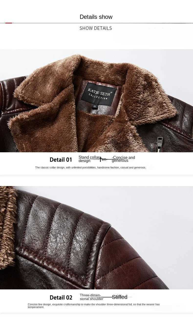 Autumn and Winter Mens Leather Jacket New Solid Color Slanted Zipper Design Outdoor Travel Lapel Coat Men Warm Leather ClothingX240913