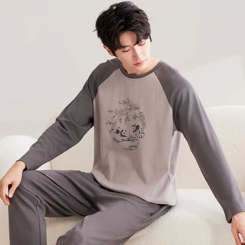 Brown Panda Men Pajamas Sets Cute Casual Long Sleeves Long Pants Autumn Winter Sleepwear Boys Pyjamas Cozy Pijamas Soft Male Pjs Y240913