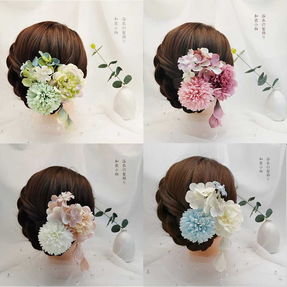 Japanese Handmade Fabric Flower Hair Accessories Clip Tassel Kimono Hairpin Headdress Geisha Barrette Wedding Festvial HairpinsX240913