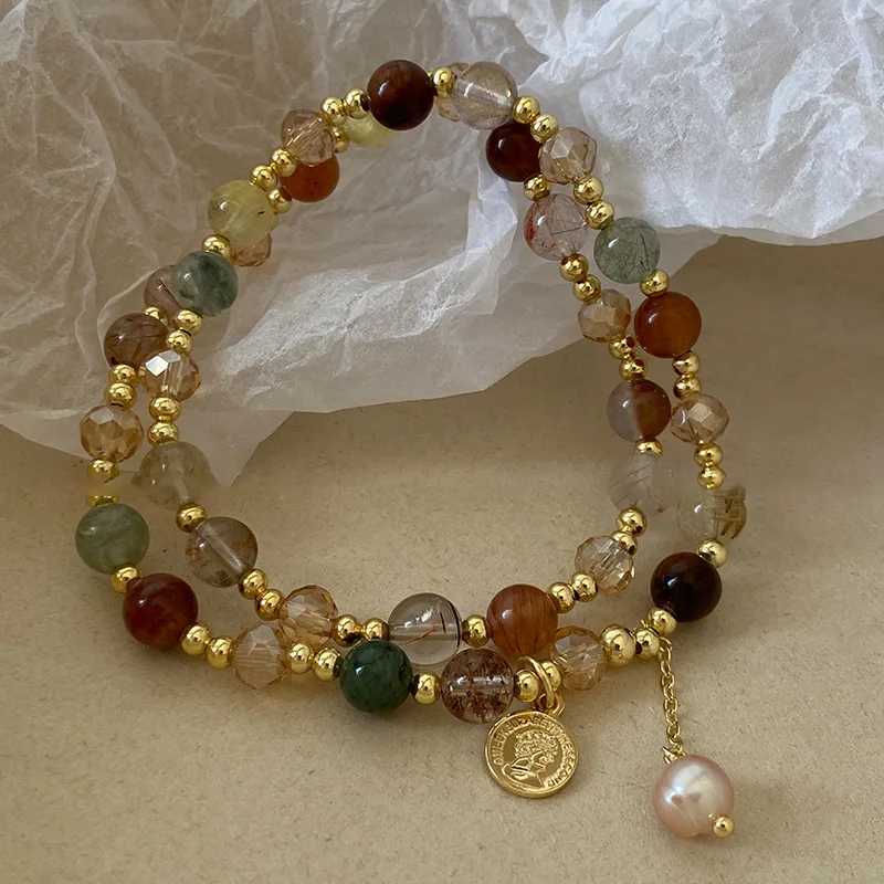 Vintage double-layer crystal pearl bracelet womens ethnic natural stone bead packaging bracelet jewelry gift bracelet W240913