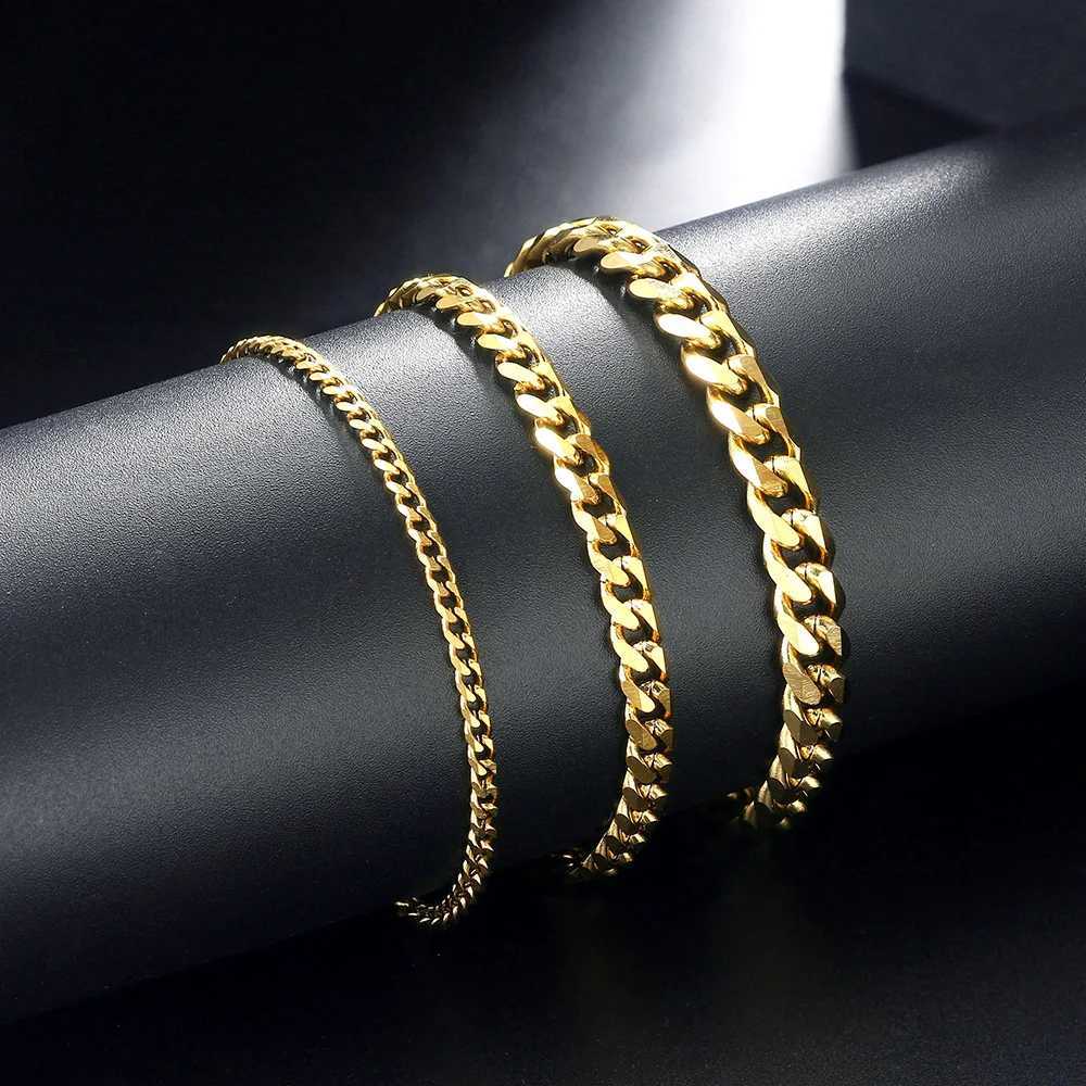 3/5/7MM Width Cuban Link Chain Bracelet Homme Stainless Steel Bracelets For Men Bangles On Hand Leg Fashon Accessories JewelryX240913